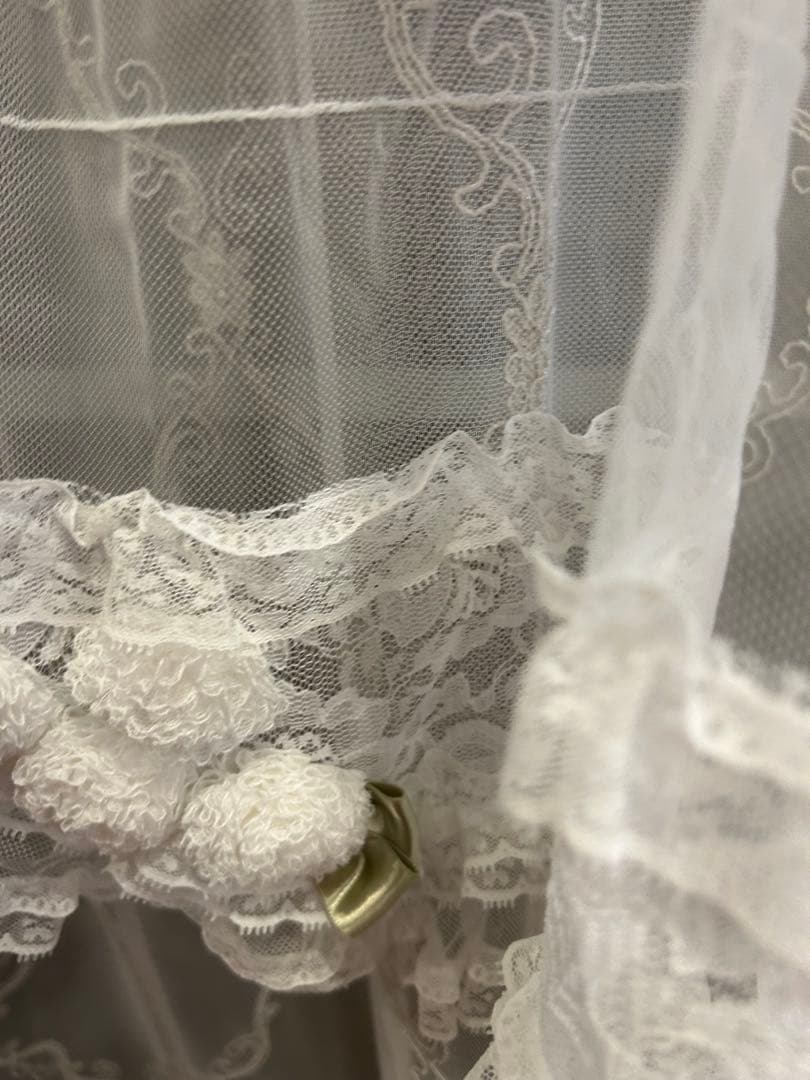 豪華❤️新品未使用ヒスクローネホワイト チュールカフェカーテン フリフリ90×90