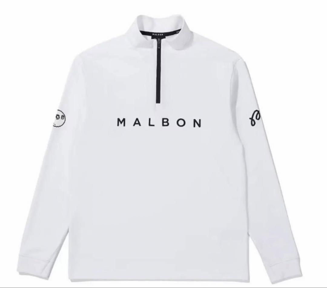 白　L 新品　マルボンゴルフ MALBON GOLF 　ハーフジップ