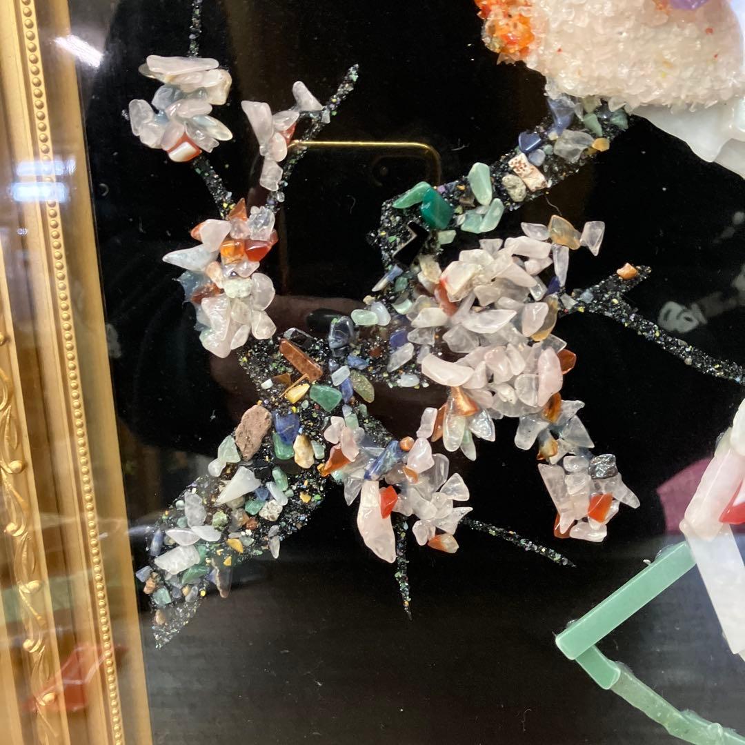 開運 縁起物 天然石アート 石画 鳳凰 額装 豪華ゴールドフレーム 壁掛け