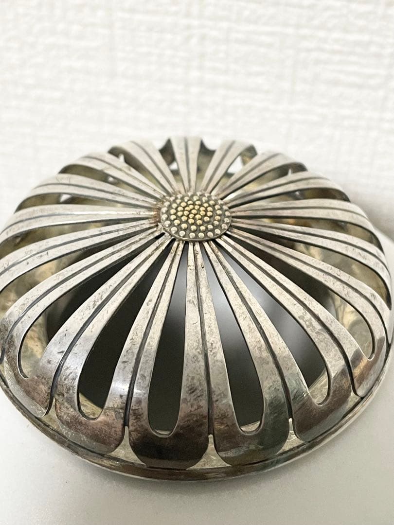 純銀蓋56g 菊透かし香炉 陶器 時代物 高9.6cm