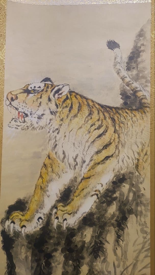 3月15日(日)出品終了@孔雀・猛虎・滝鯉 いろいろ鳥獣画の肉筆掛軸3本セット