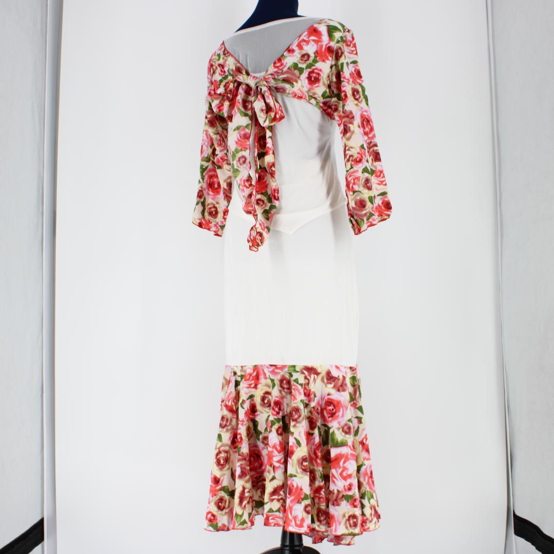 【美品 社交ダンス衣装】上下セット トップス スカート バラ 薔薇 赤 白 緑