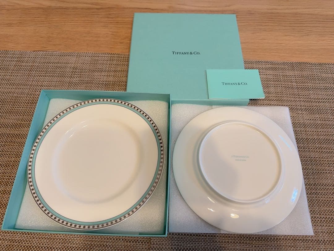 【TIFFANY＆Co】　ペアプレート プラチナブルー バンド デザートプレート