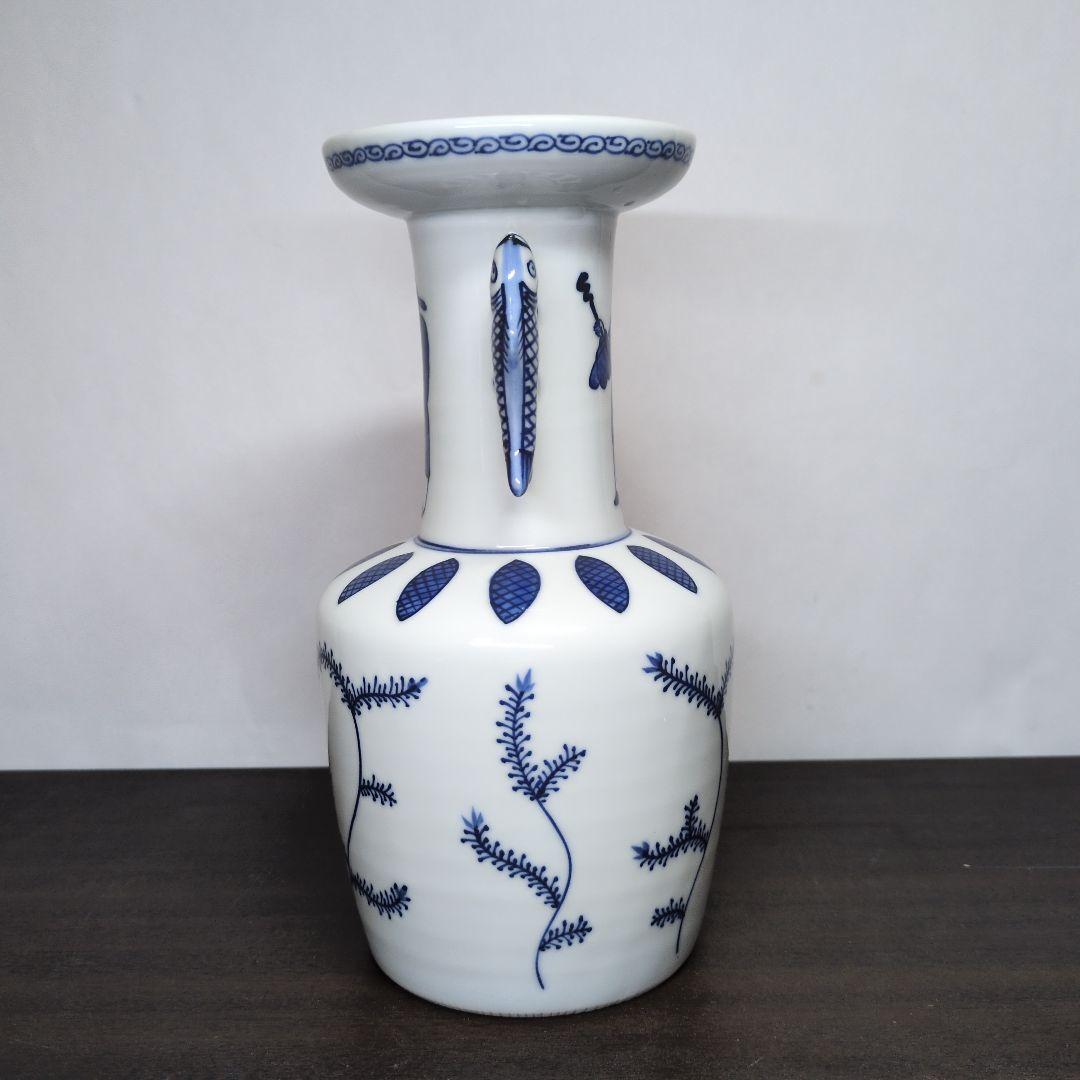 三浦竹泉 造 染付 高砂手 花瓶 高さ約24cm