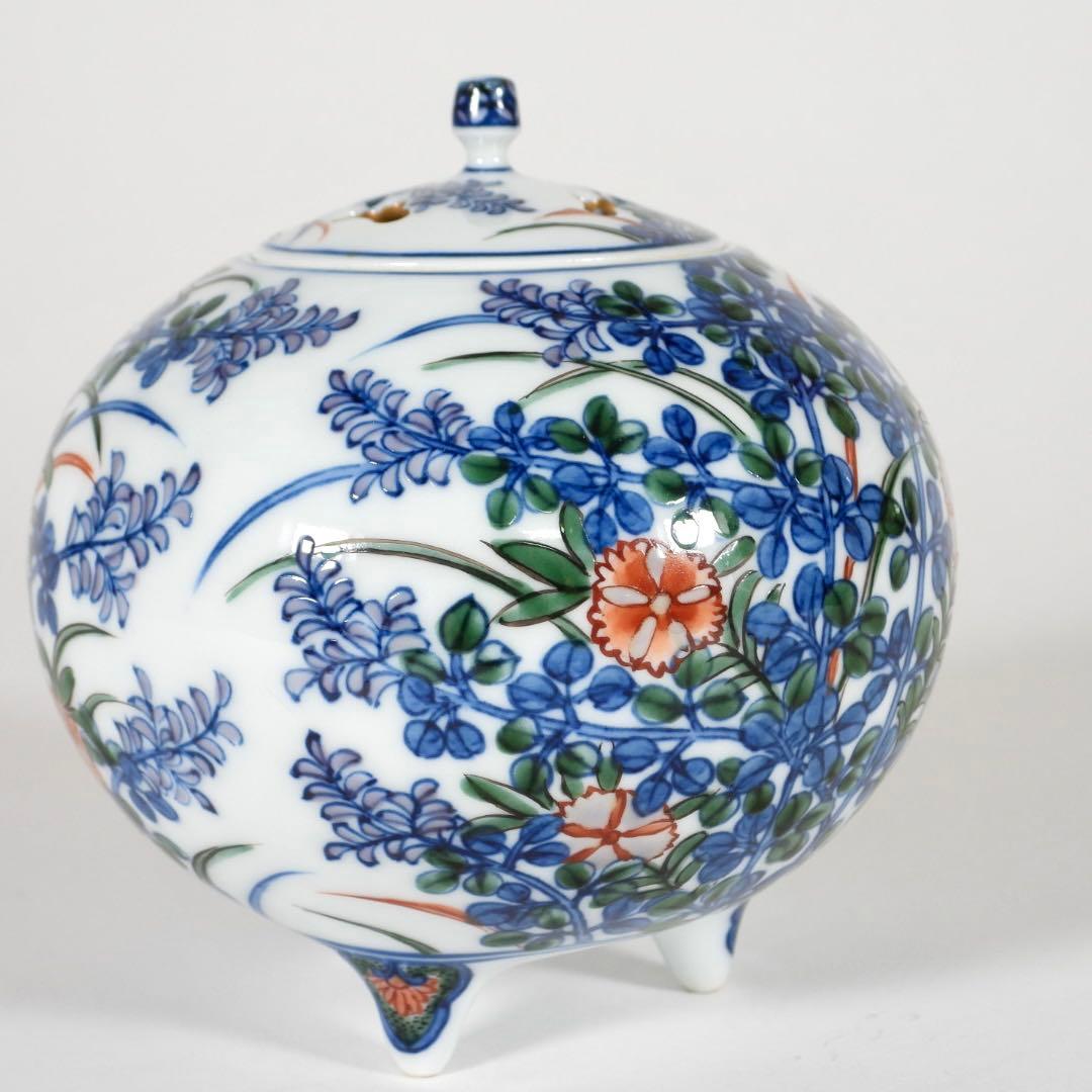 村上玄輝　香炉 蓋付き 花絵紋 香道具 茶道具 ￼