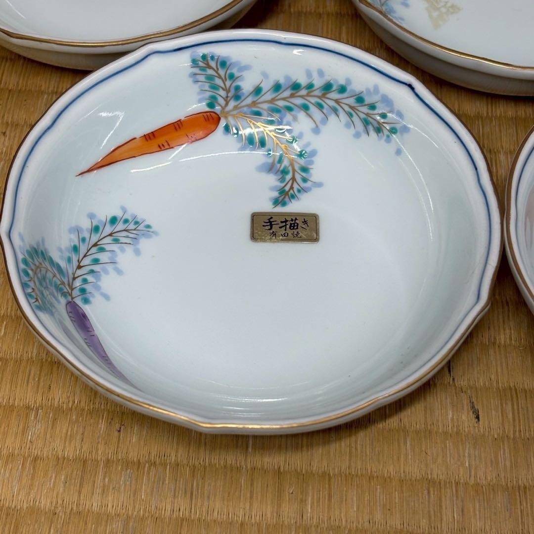 C- 1090▲お正月　有田焼「華山」手描き　取皿　5客　未使用定価¥28000