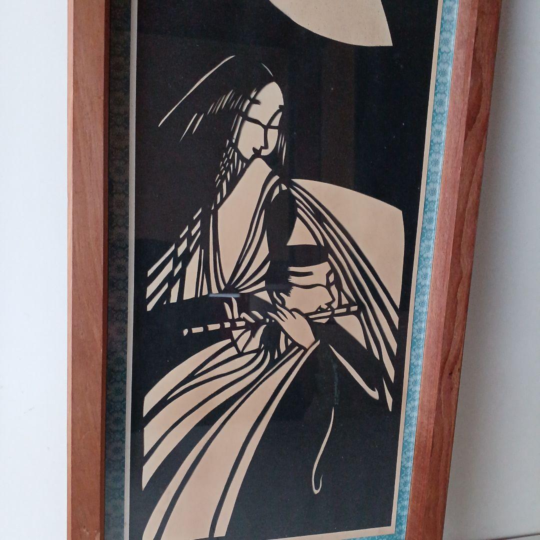 和風　切り絵 木製フレーム付き