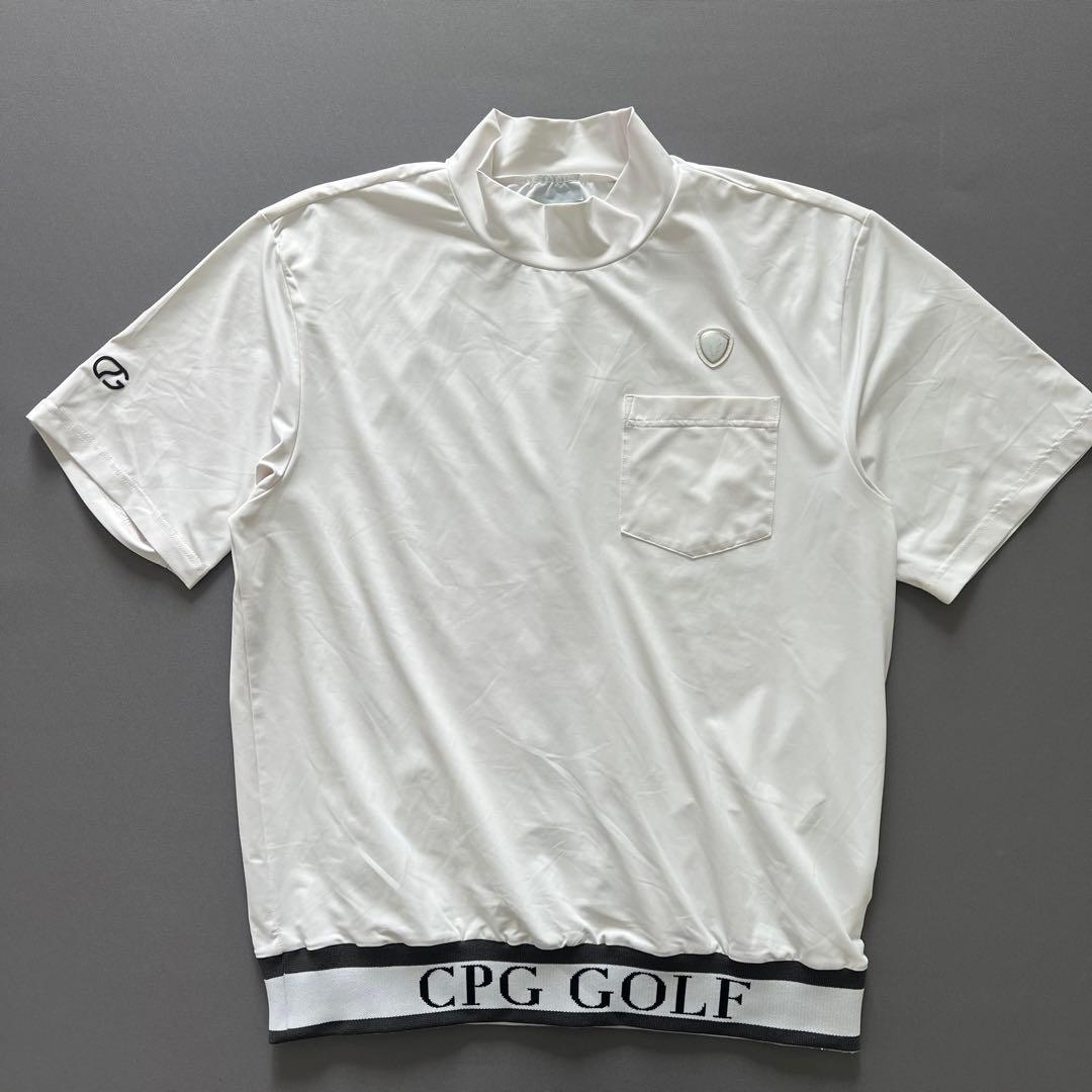 CPG GOLF シーピージーゴルフ　ハイネック　半袖シャツ　メンズ　ロゴ　白