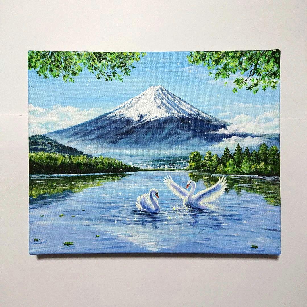 【憩いの地】アクリル画 F3 風景画 絵画