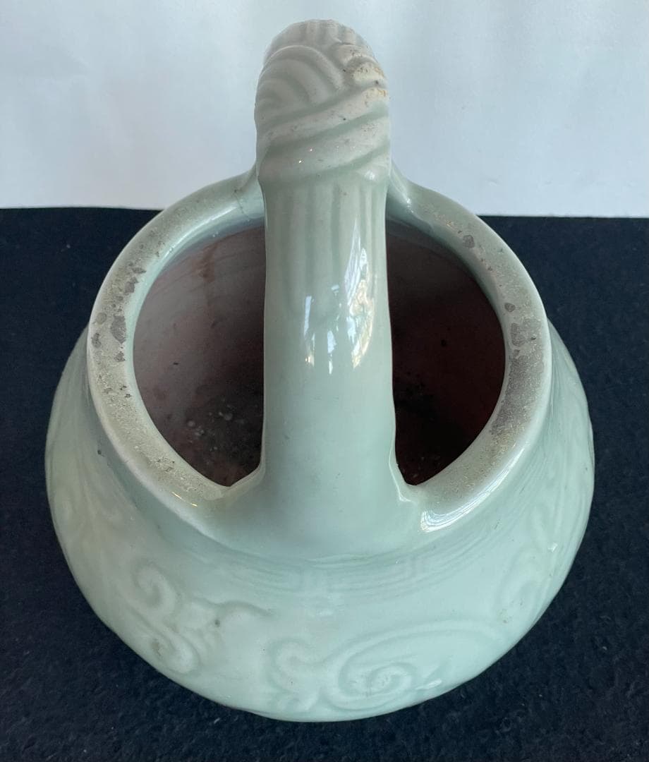 青磁 手付 手炙 手あぶり 火鉢 灰被 灰かぶり 茶道具 花文 古陶 中国 花器