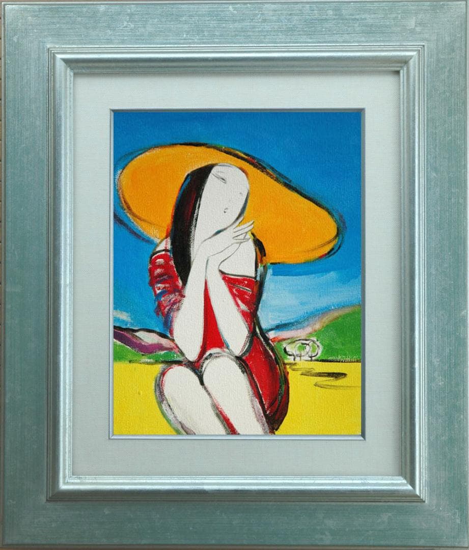 油絵 菅家令子 絵 絵画インテリア 額付(銀) F3-010511 女性夢子さん
