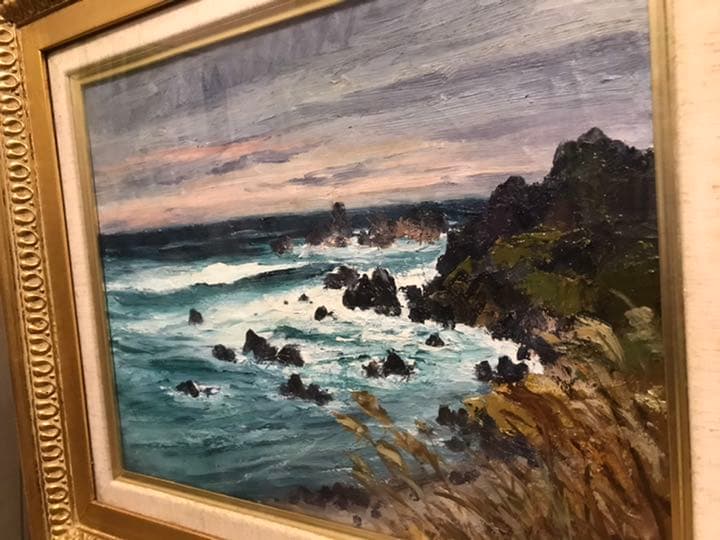絵画 油絵 北郷薰澄 北の海（佐渡）額込み