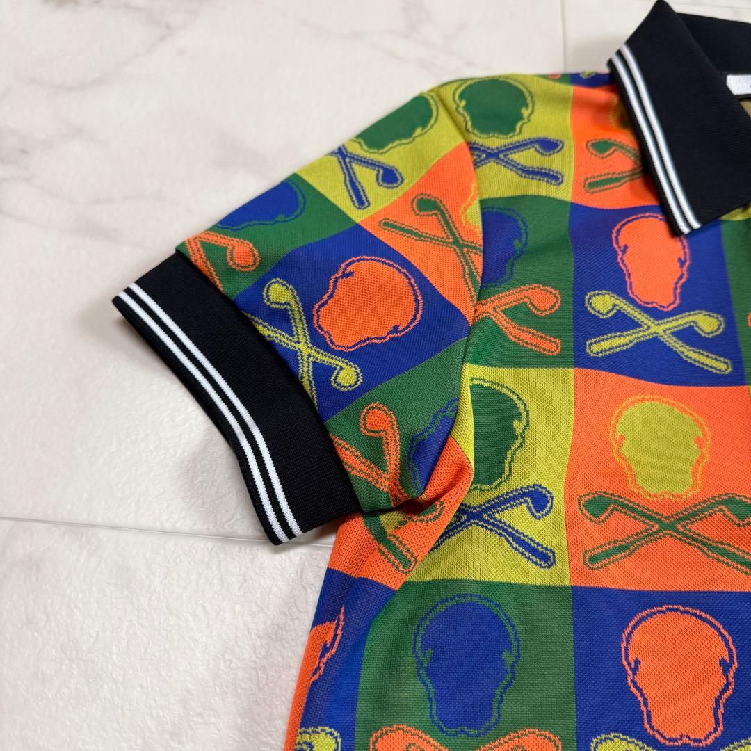 美品 マークアンドロナ マルチカラー スカル ロゴ ポロシャツ ストレッチ