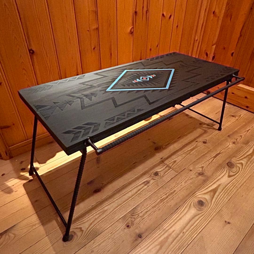 No.561 アイアンローテーブル オルテガテーブル　ネイティブ柄