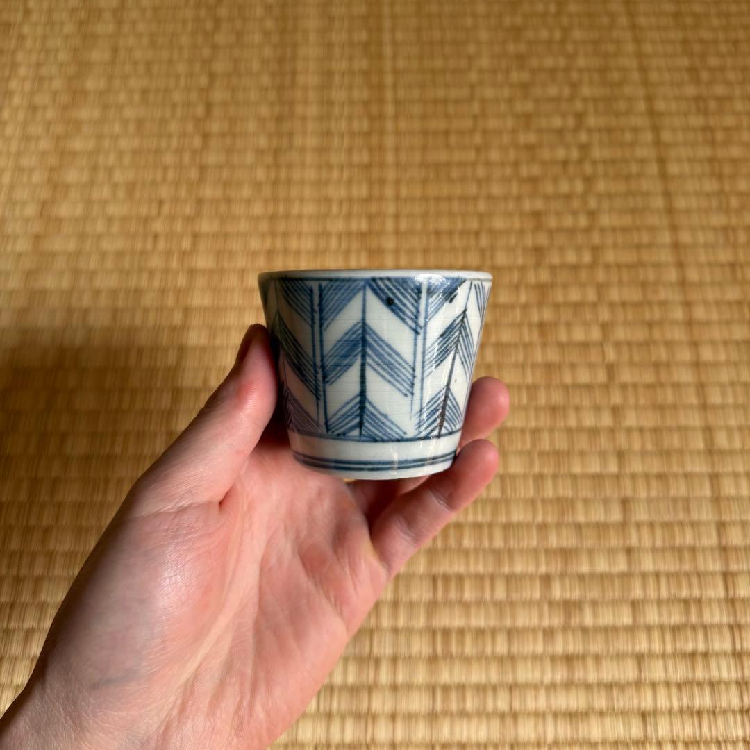 古伊万里 染付 矢羽文 蕎麦猪口 江戸時代 古波佐見 古瀬戸 古美術 骨董 民藝