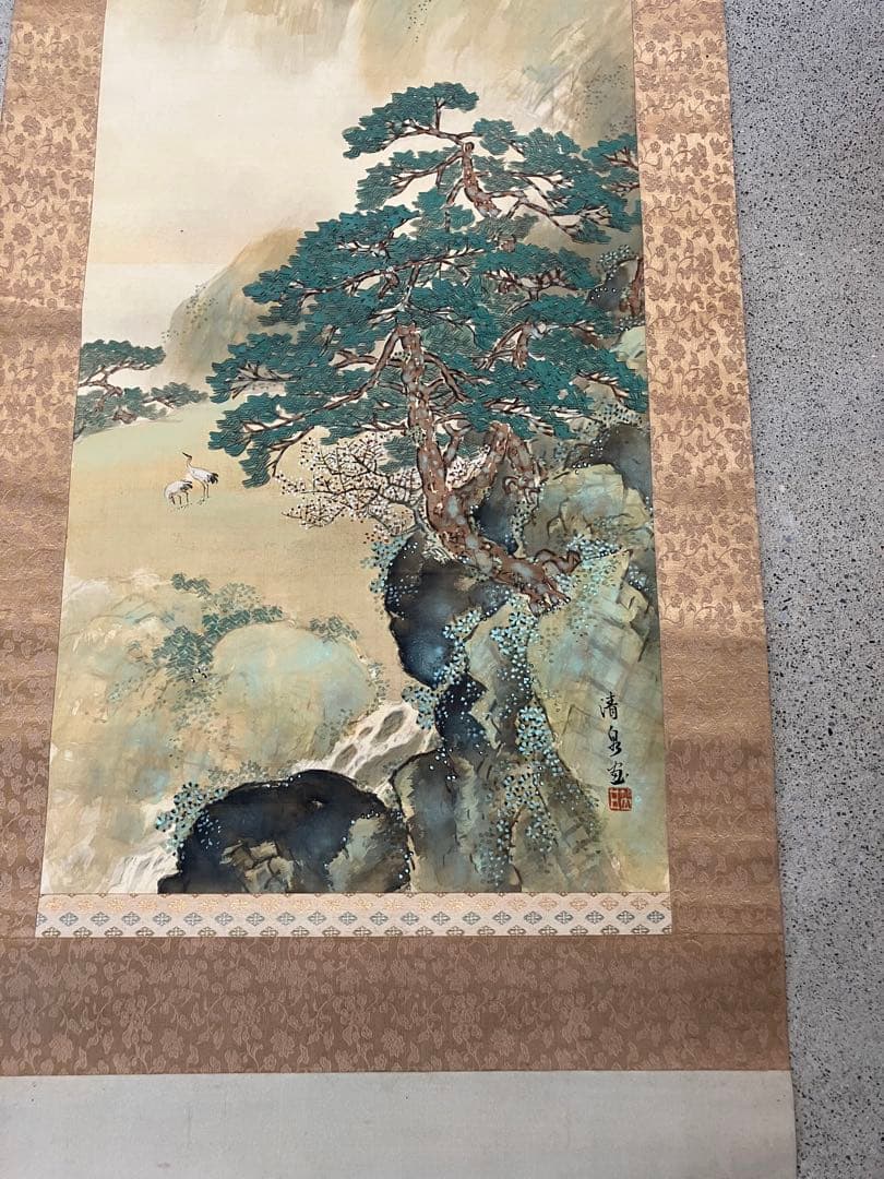 清泉筆　山水画の二幅一対掛軸