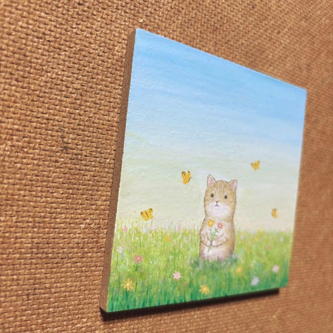 けい様用　自作絵画　蝶の舞う花畑　茶トラ猫の絵　星をつかまえて