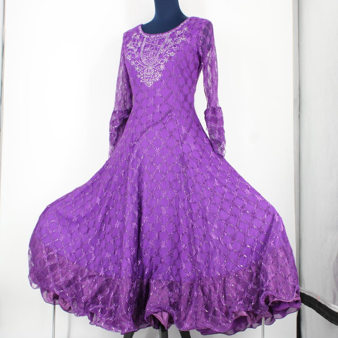 【美品 社交ダンス衣装】ワンピース ドレス prima boutique 紫