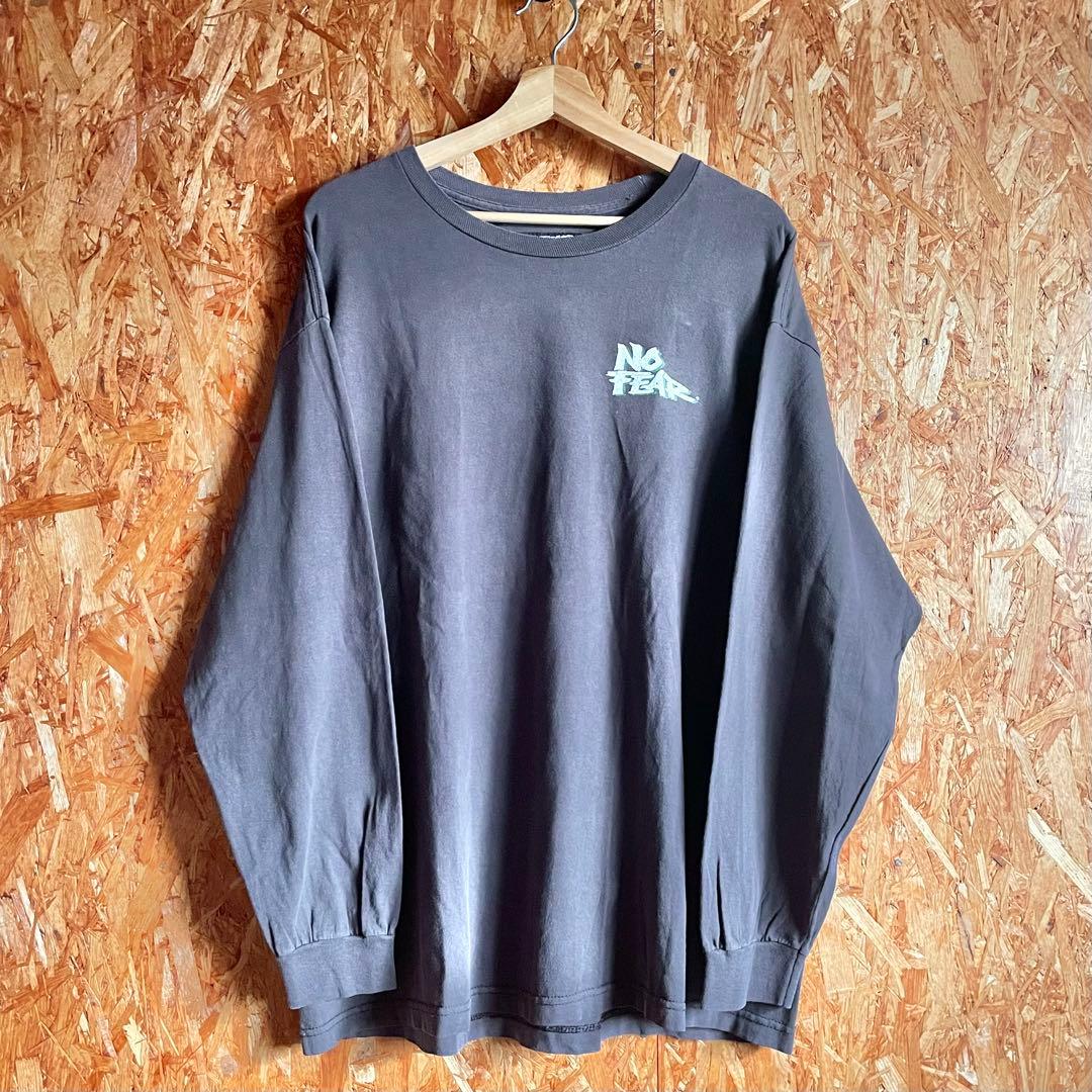 90s-00s No Fear 両面プリント 長袖 Tシャツ サンフェード レア