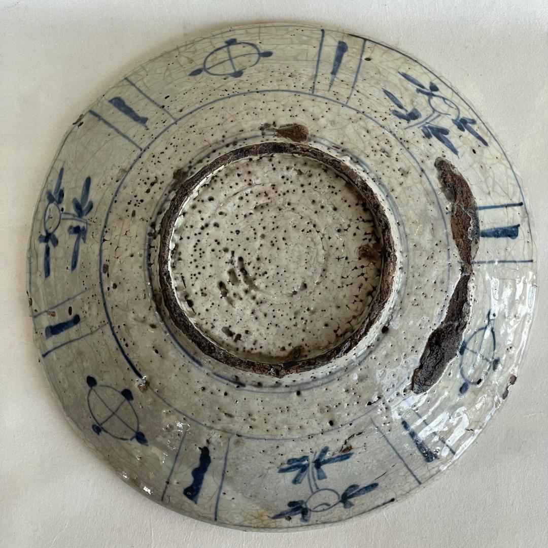 古伊万里 初期 染付 双鹿文 輪花大皿 Kraak 江戸前期 唐物 25.8cm