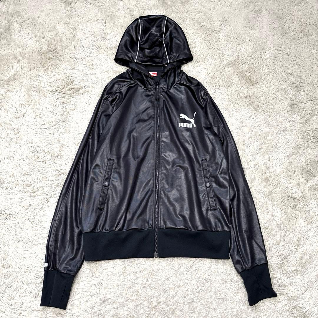 希少✨プーマ PUMA レザー調 Y2K ジャージ 上下 セットアップ 黒 M