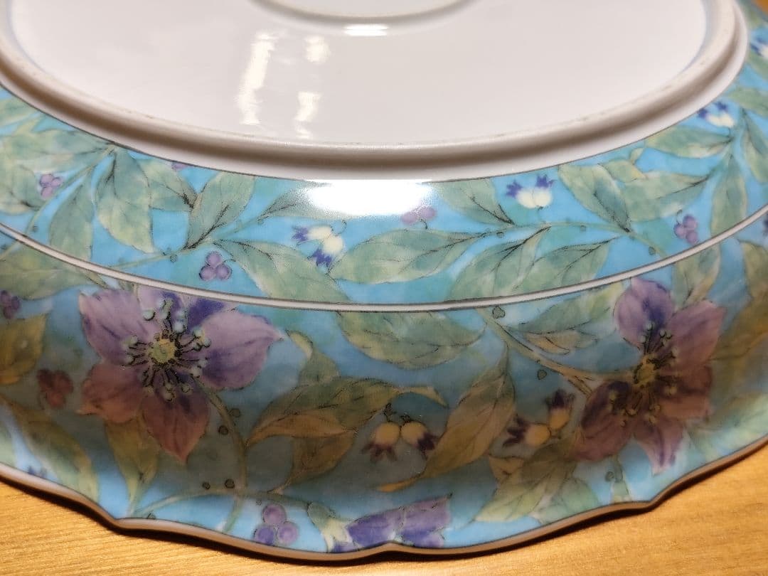 前畑陶器　庫山窯　紫草花　菓子鉢　大鉢　盛鉢　色絵　染付　輪花鉢