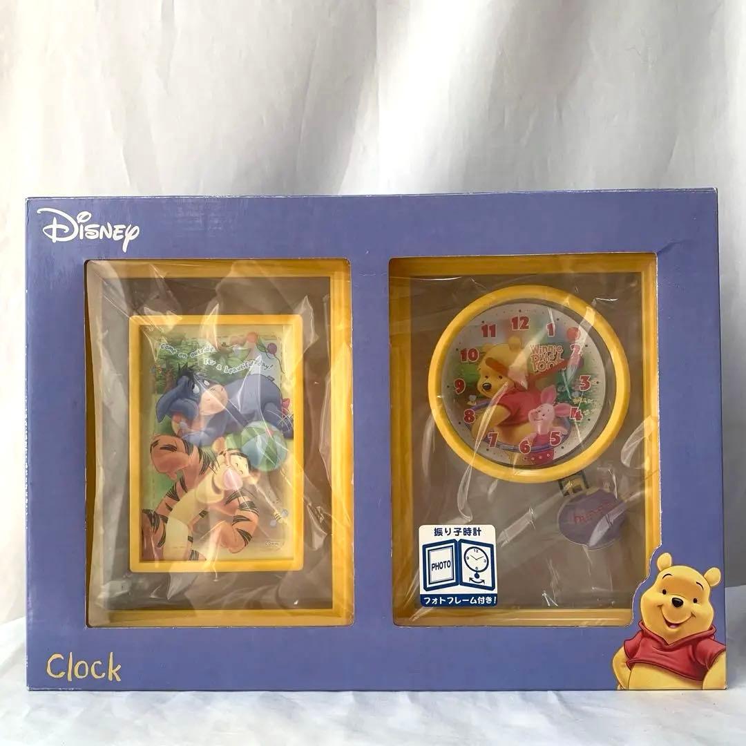 レア！未使用・箱付】Disney プーさん フォトフレーム付 振り子時計　置時計
