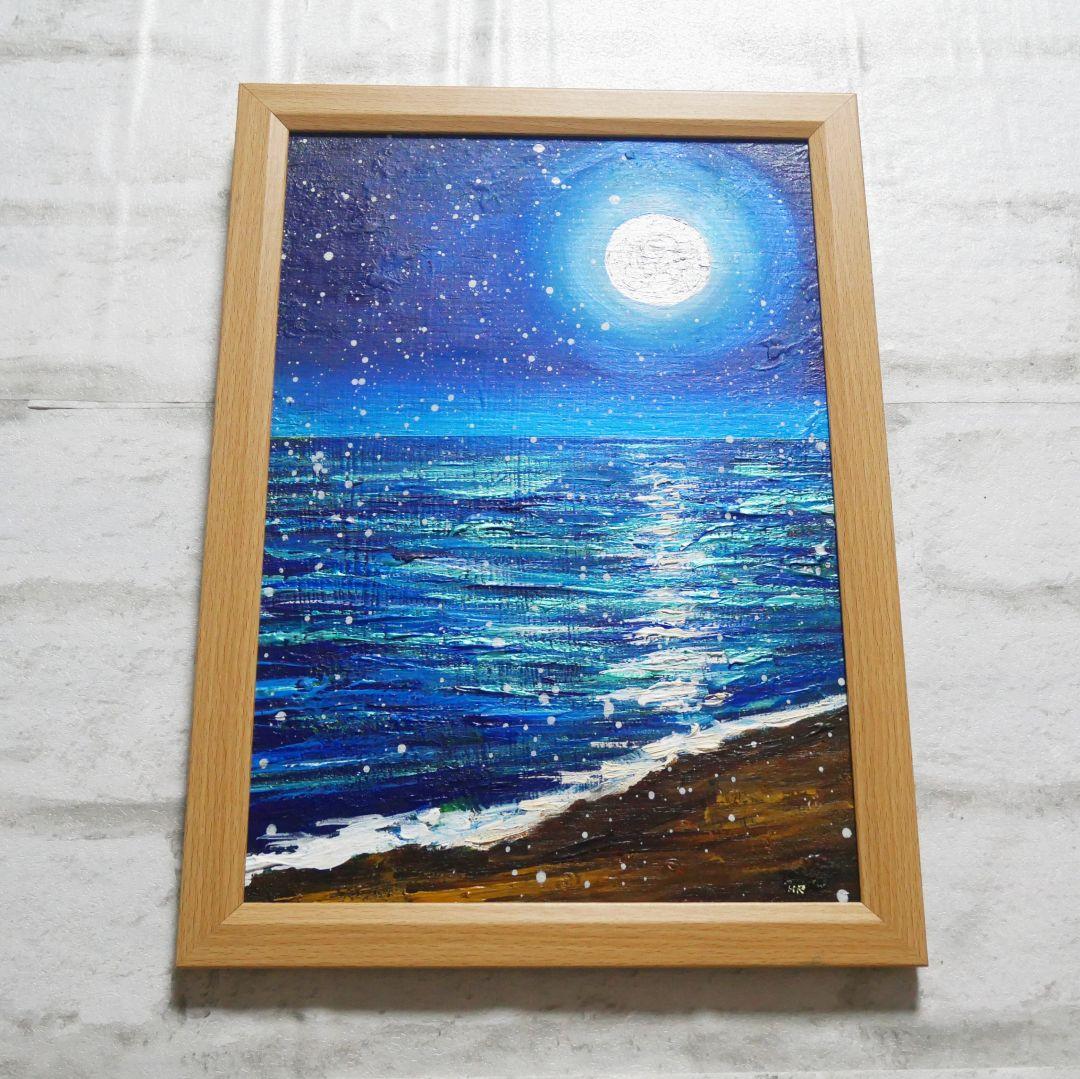 油絵 油彩 油彩画 絵 絵画【海雪の月】
