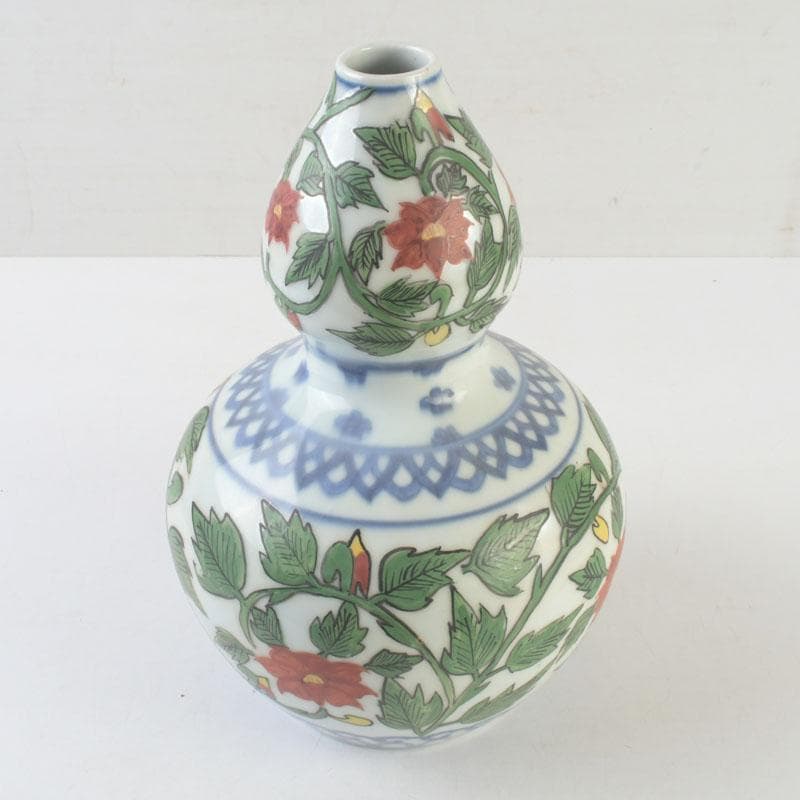 中国　色絵　花草文　瓢形瓶　花瓶　V　A7A