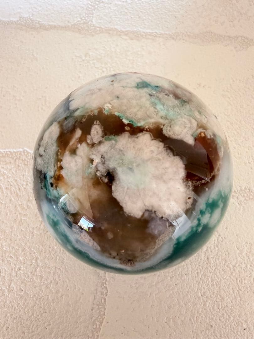 希少　グリーンフラワーアゲート　スフィア　丸玉　B