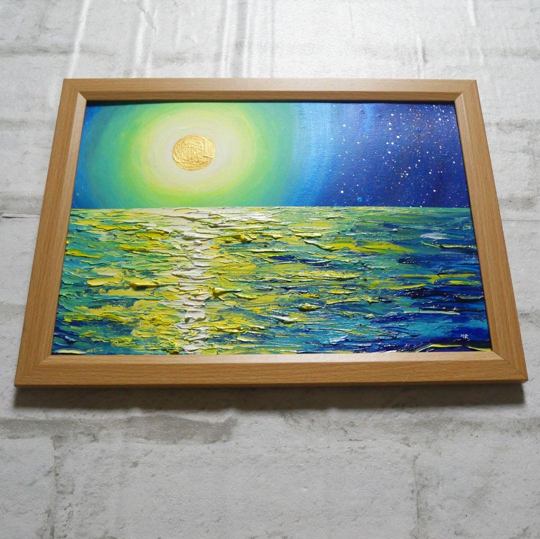 油絵 油彩 油彩画 絵 絵画 【満月の夜に月の光】