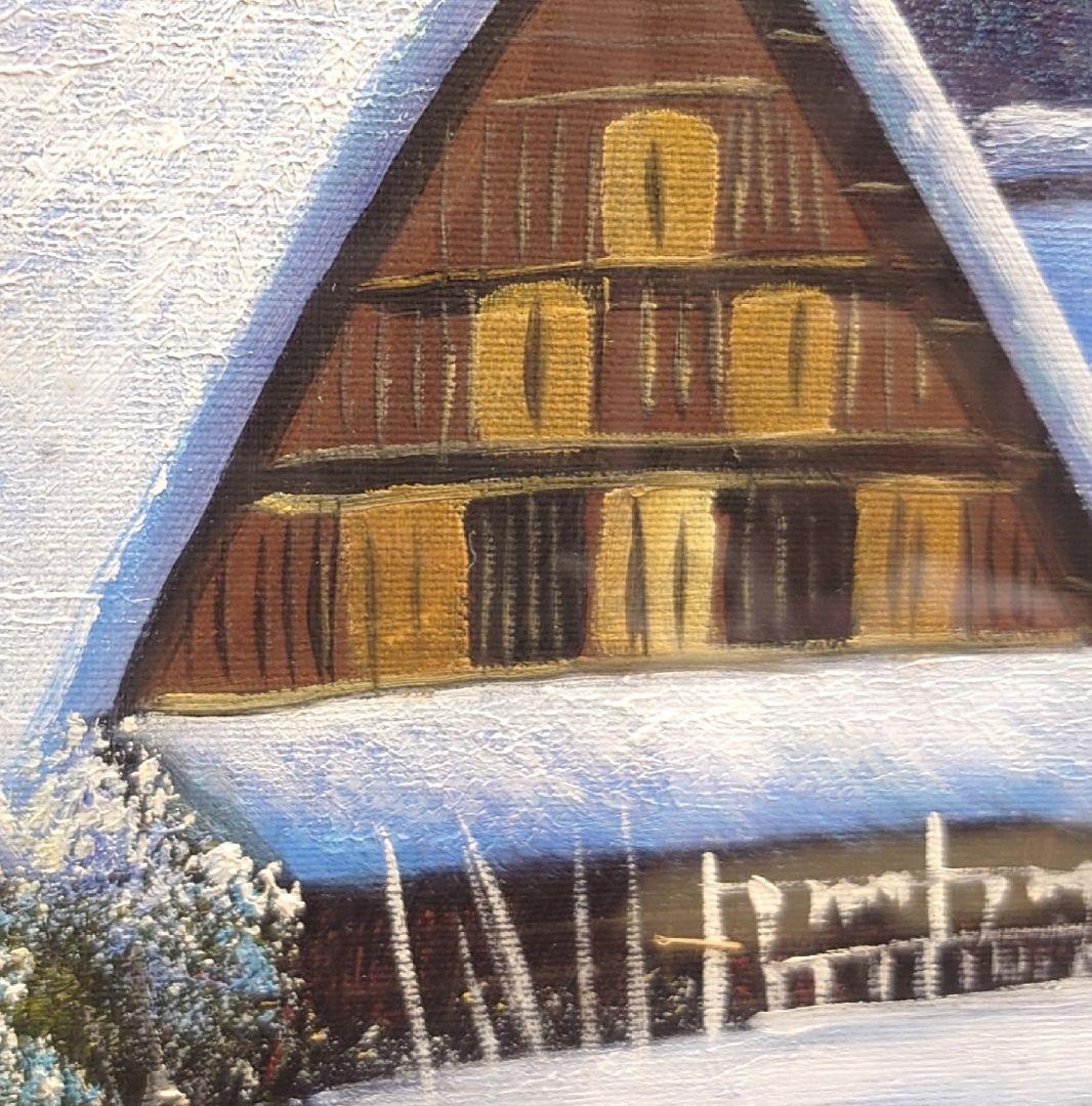 S.Ruzuki 作家物 サイン 絵画 風景画 雪国 家屋 油彩 肉筆 油絵