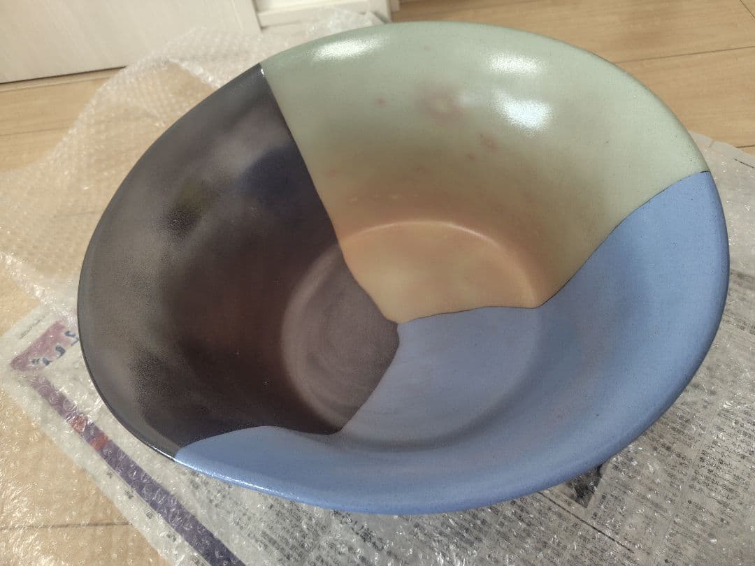 ■新品■伊藤雄志練り込み陶器花器黒ダークブラウン青ブルーグレー鉢カバー常滑焼