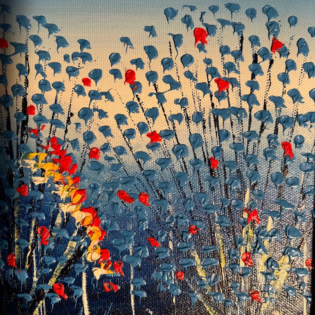 手書き油絵 青の川下り 額付 絵画 インテリア 油彩画
