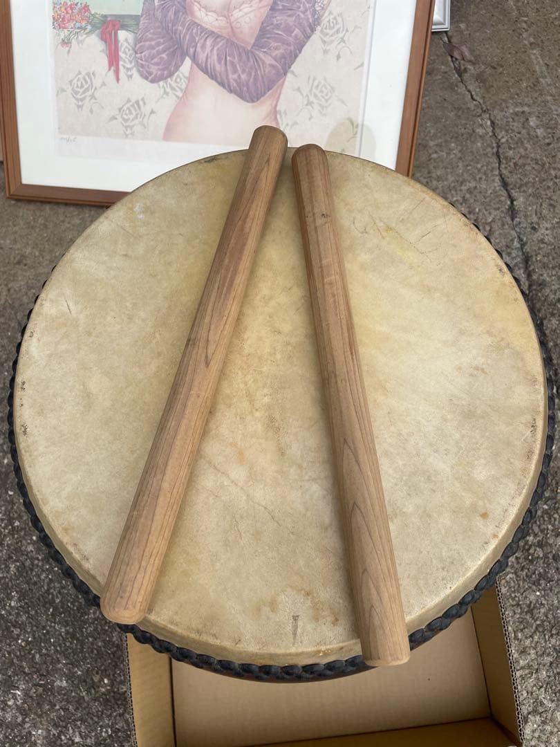 堀田新五郎　ケヤキくり抜き和太鼓 鳳凰印諸太鼓　打面36cm