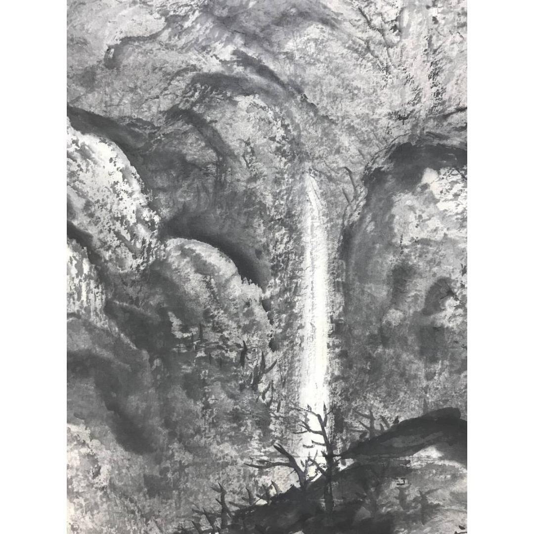 真作/林雲渓/林雲谿/山峡飛泉/山水図/瀧図/滝図/掛軸/名家伝来/AK-687
