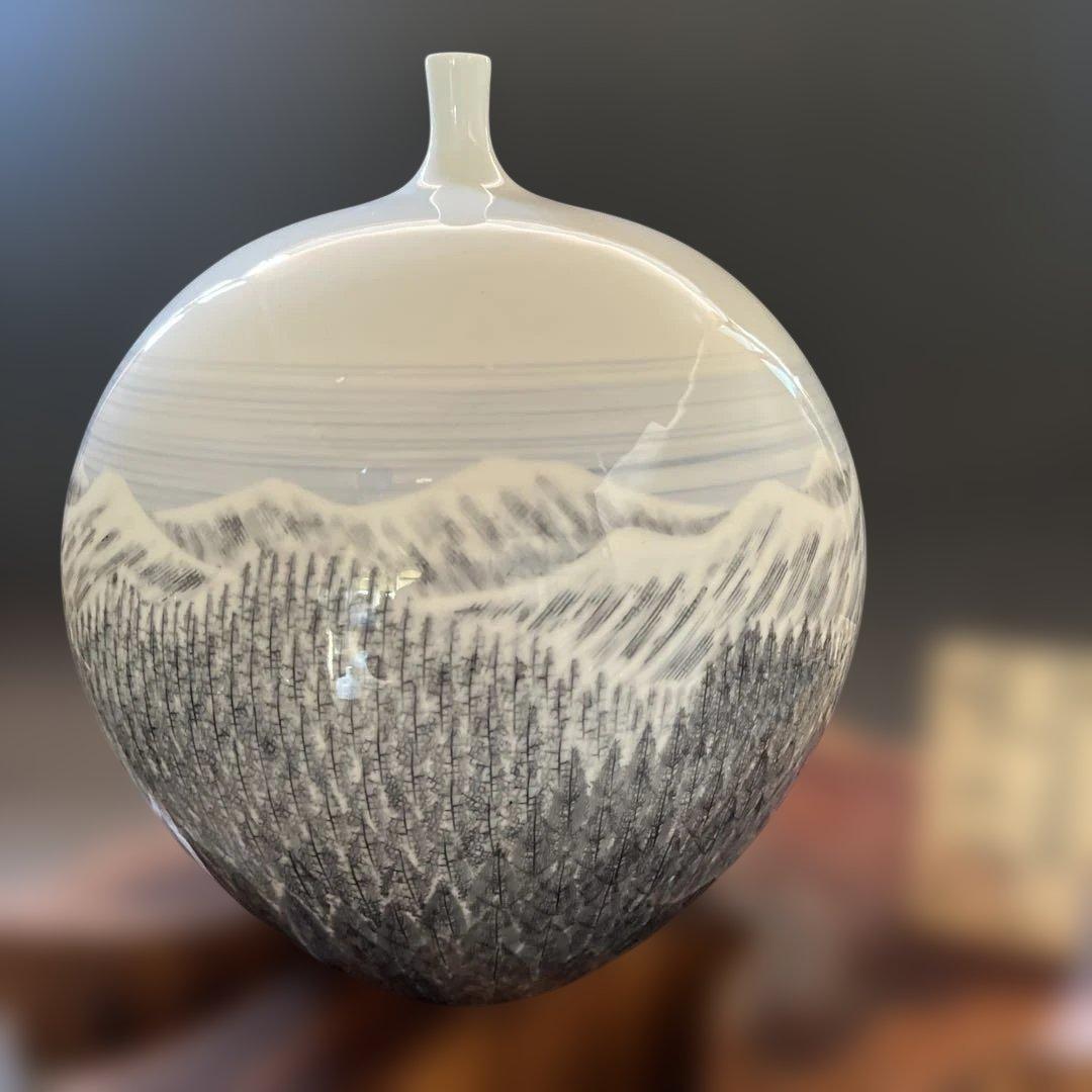 山の風景 陶器 花瓶　美品