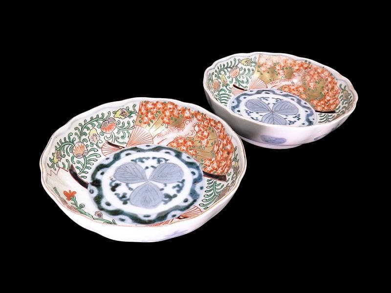 古伊万里 金襴手　桜花紋に菊の図　膾皿　２客　D121AS-DCs