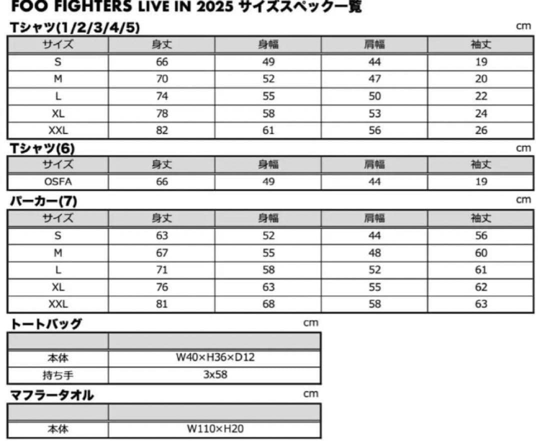 【新品未使用】XL Foo Fighters 2025年ツアー Tシャツ