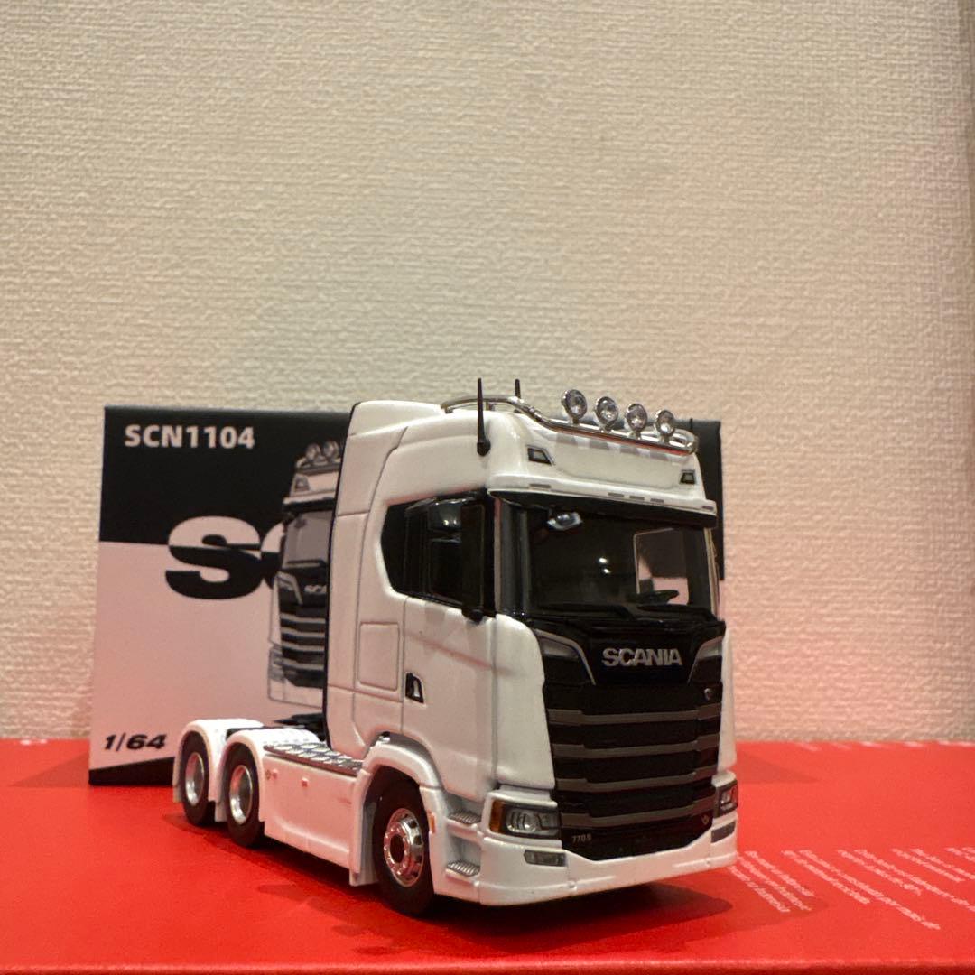 合金スカニア 770S ミニカー 1/64 （2デフ　ダブル引きタイプ）白
