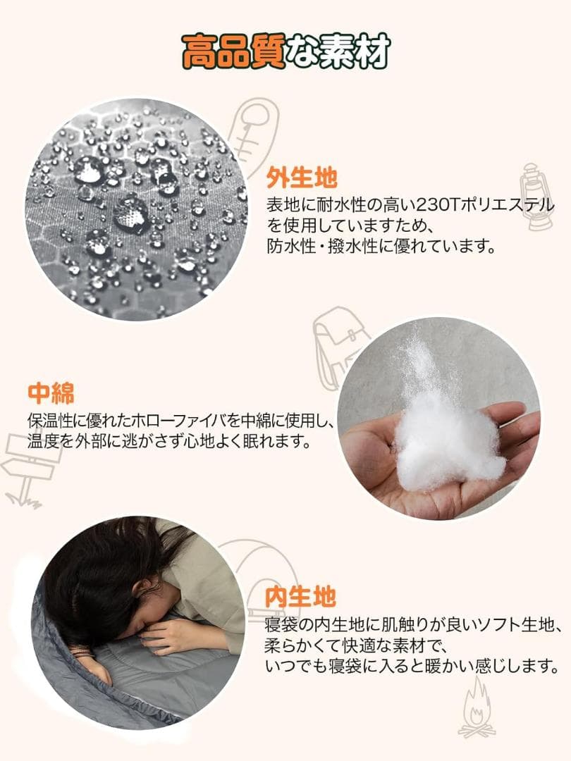 寝袋 冬用【手足伸ばし可能・230T防水】4in1多機能 1.8Kg
