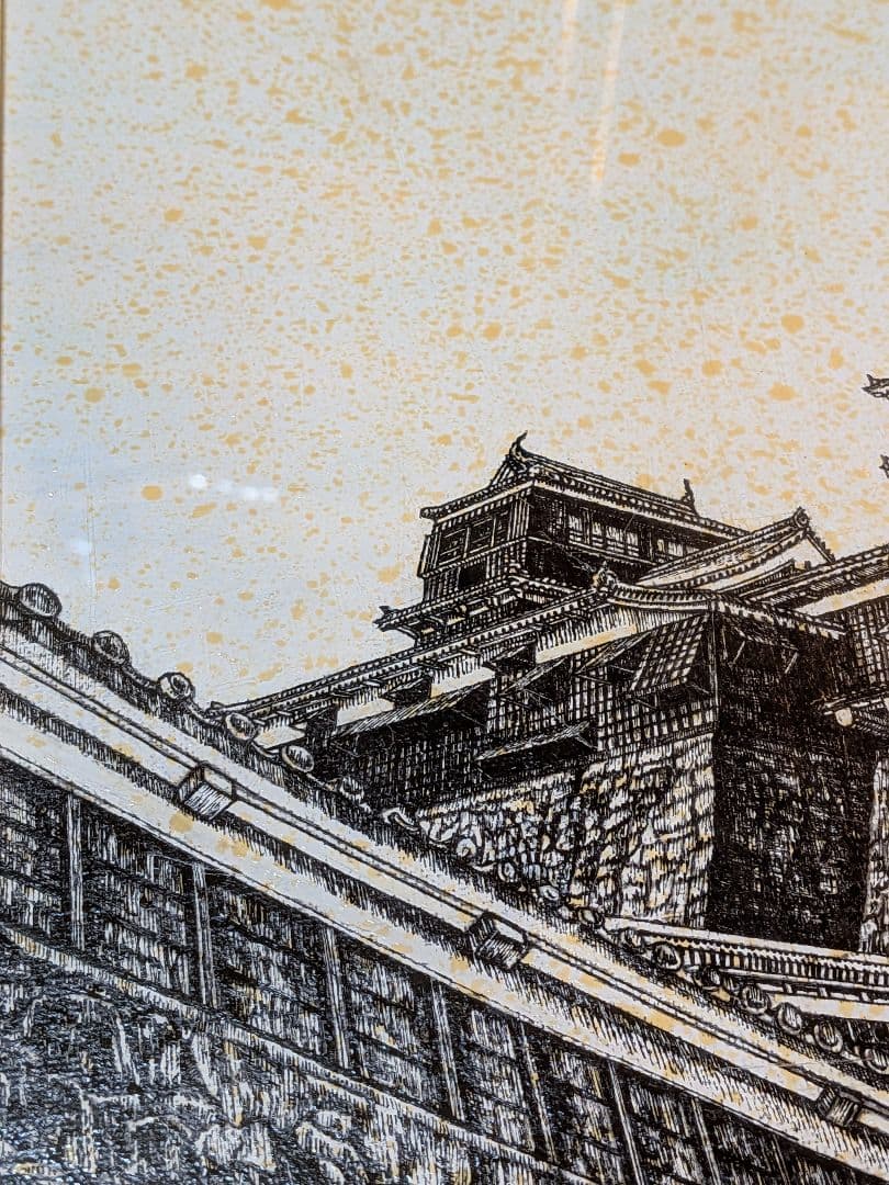 W*o様 熊本城の絵画 油絵・ 金色装飾フレーム付き