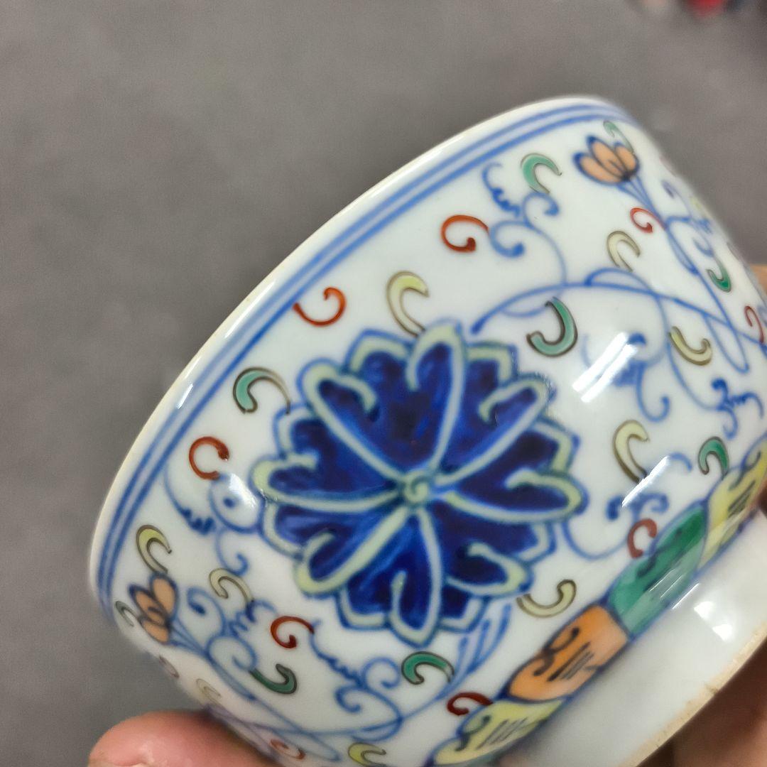 中国古美術 大清光緒年製 在銘あり 青華 粉彩 青い花模様の陶器 碗 茶道具