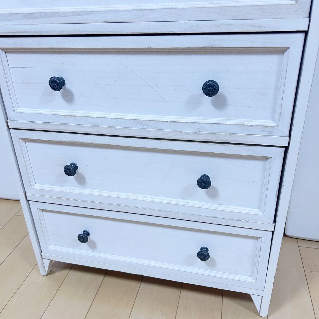 ホワイトシャビー　5段　SHABBY WOOD FURNITURE アンティーク