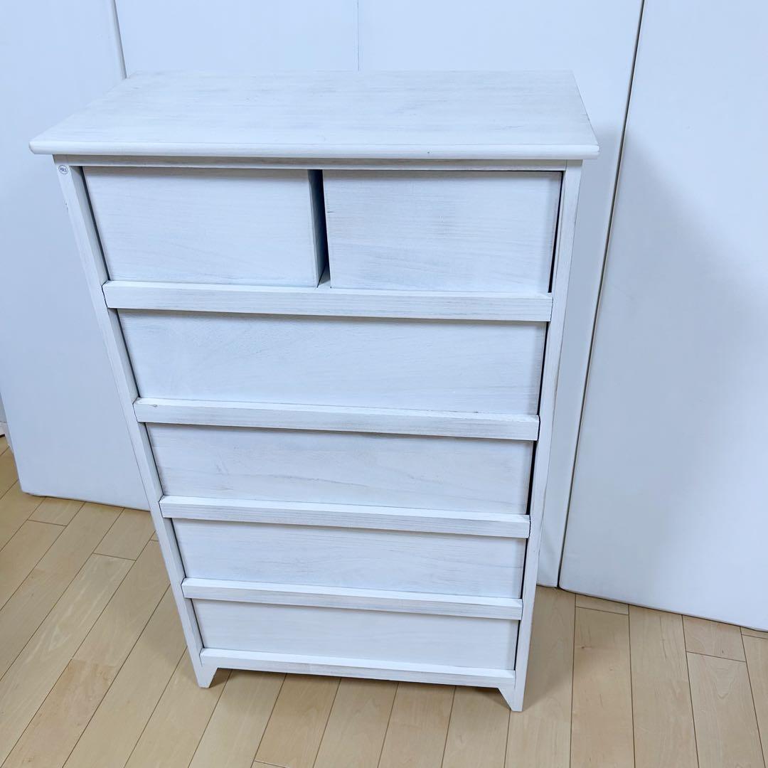 ホワイトシャビー　5段　SHABBY WOOD FURNITURE アンティーク