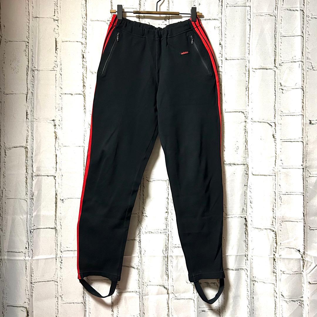 adidas アディダス 70s ヴィンテージ ジャージ トラックパンツ 黒赤