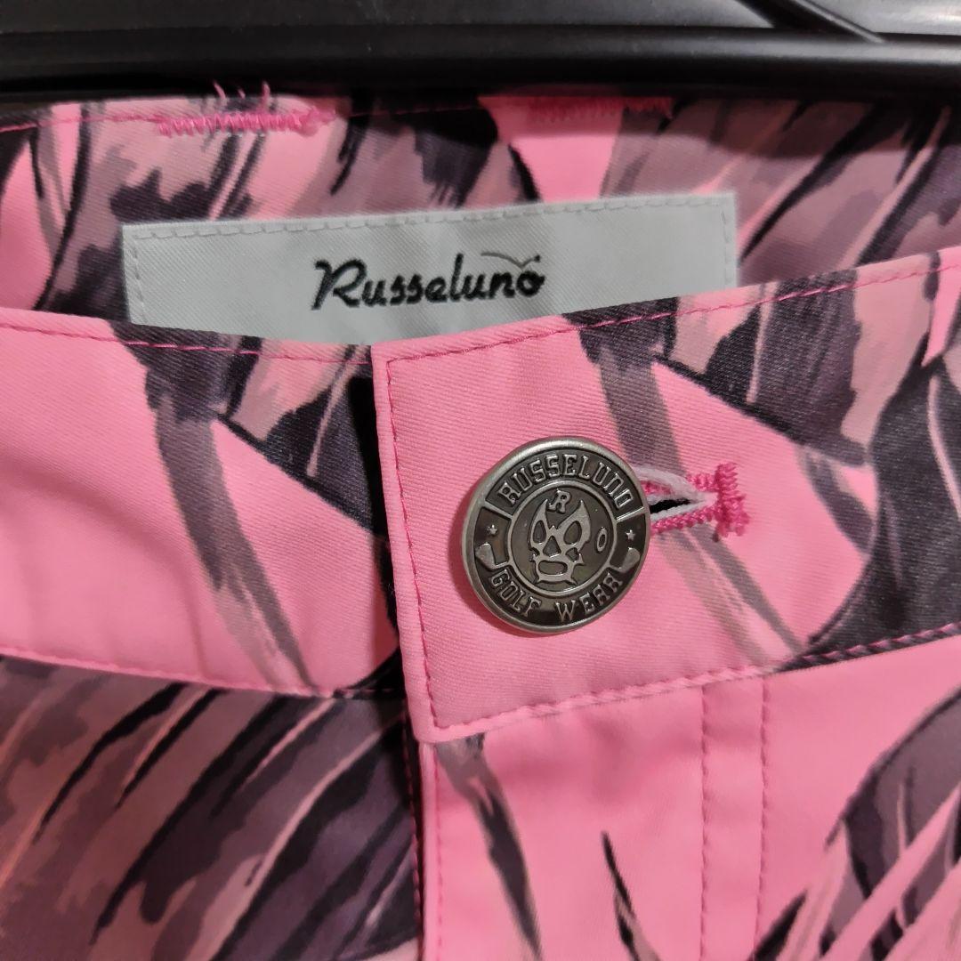 美品 ラッセルノ ピンク葉柄 ショートパンツ ラッセルノ ゴルフウェア ロゴ