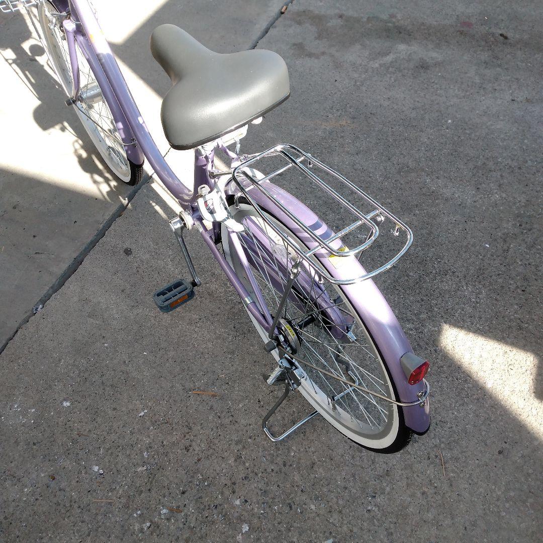 紫色 シティサイクル 前バスケット付き