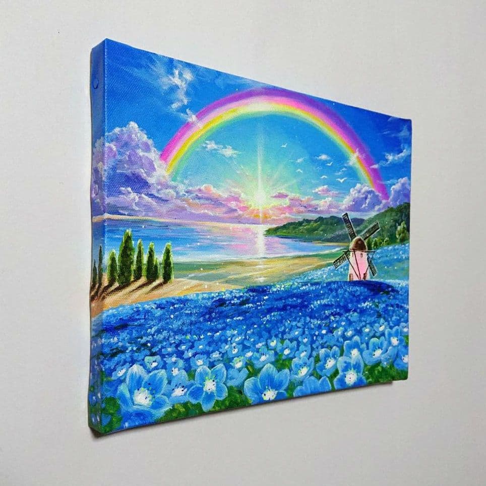 【ネモフィラの輝き】アクリル画 F3 風景画 絵画