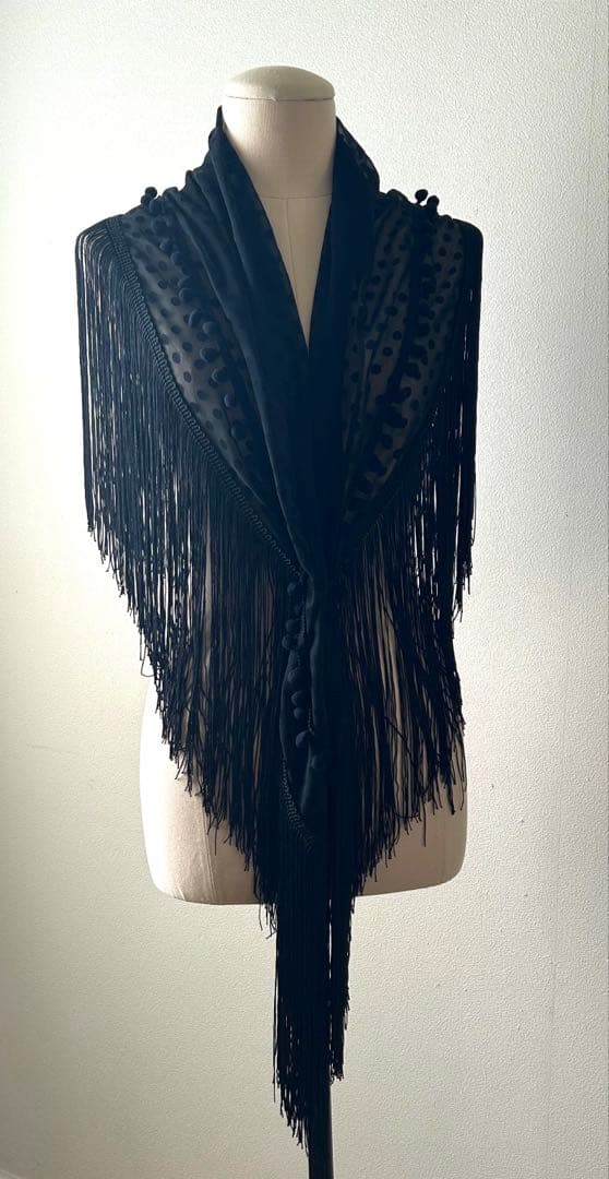 シージョ　水玉カットジャガードシフォン黒フレコ　黒ポンポン　フラメンコ　衣装